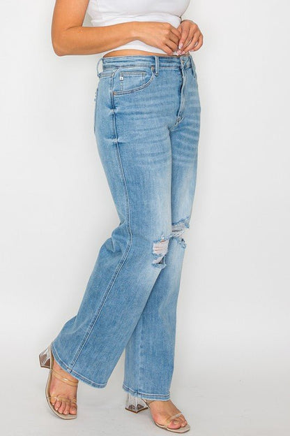 bytos Full Size Distressed High Rise Straight Jeans - Bitsy Gypsy Boutique