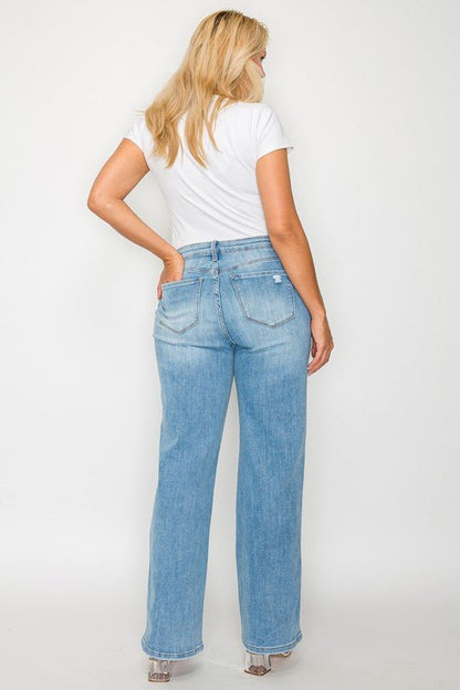 bytos Full Size Distressed High Rise Straight Jeans - Bitsy Gypsy Boutique
