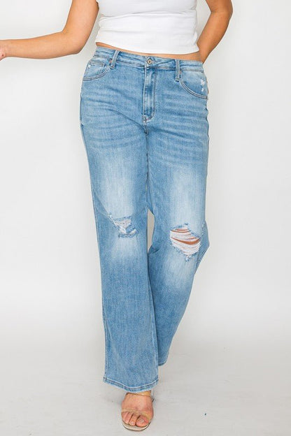 bytos Full Size Distressed High Rise Straight Jeans - Bitsy Gypsy Boutique