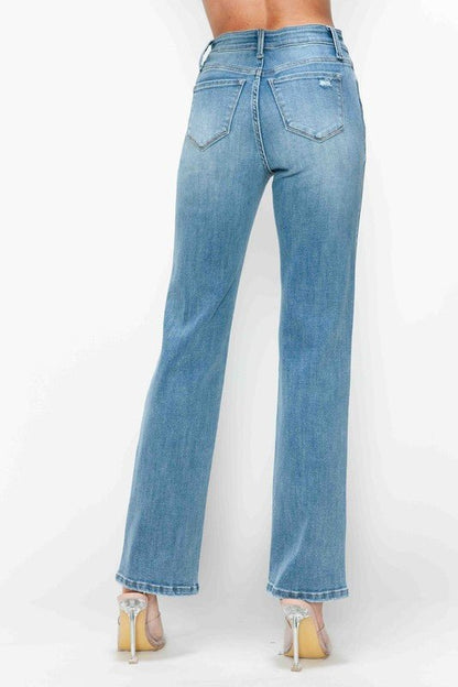 bytos Full Size Distressed High Rise Straight Jeans - Bitsy Gypsy Boutique
