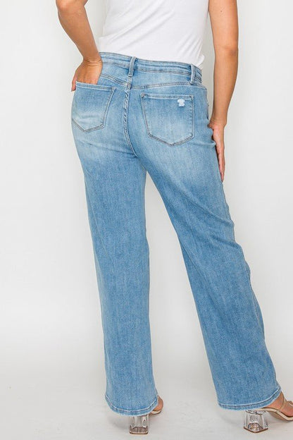 bytos Full Size Distressed High Rise Straight Jeans - Bitsy Gypsy Boutique