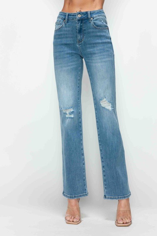 bytos Full Size Distressed High Rise Straight Jeans - Bitsy Gypsy Boutique