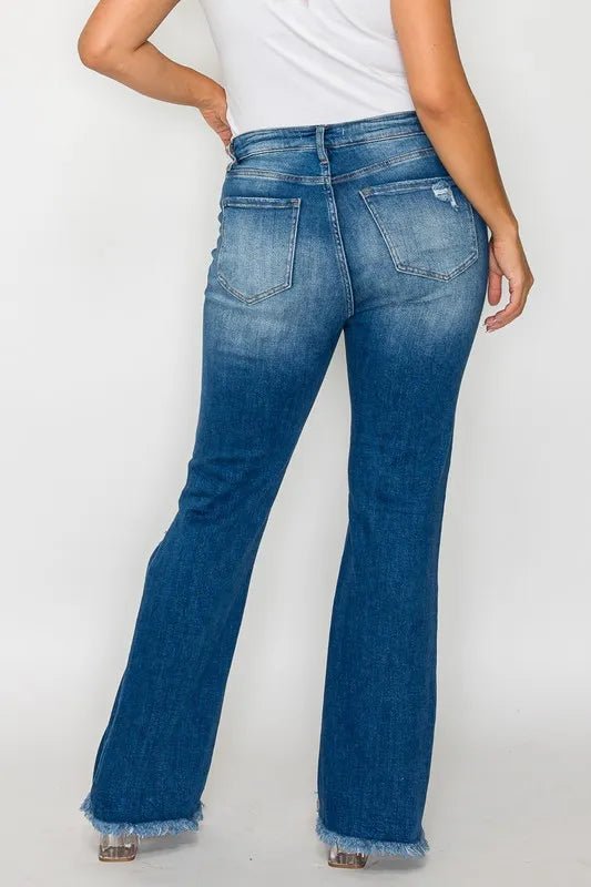 bytos Full Size Raw Hem Distressed High Rise Bootcut Jeans - Bitsy Gypsy Boutique