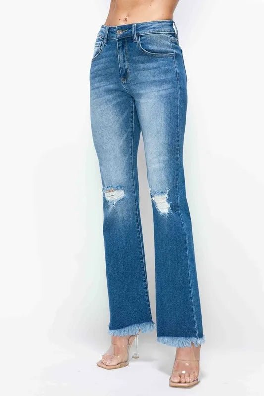 bytos Full Size Raw Hem Distressed High Rise Bootcut Jeans - Bitsy Gypsy Boutique