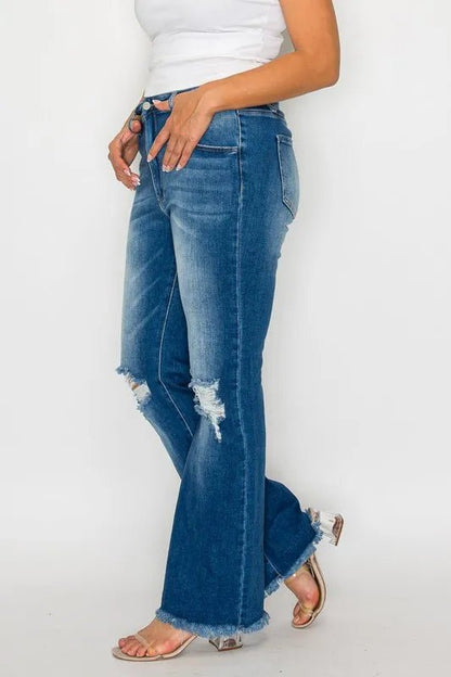 bytos Full Size Raw Hem Distressed High Rise Bootcut Jeans - Bitsy Gypsy Boutique
