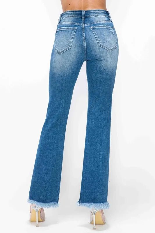 bytos Full Size Raw Hem Distressed High Rise Bootcut Jeans - Bitsy Gypsy Boutique