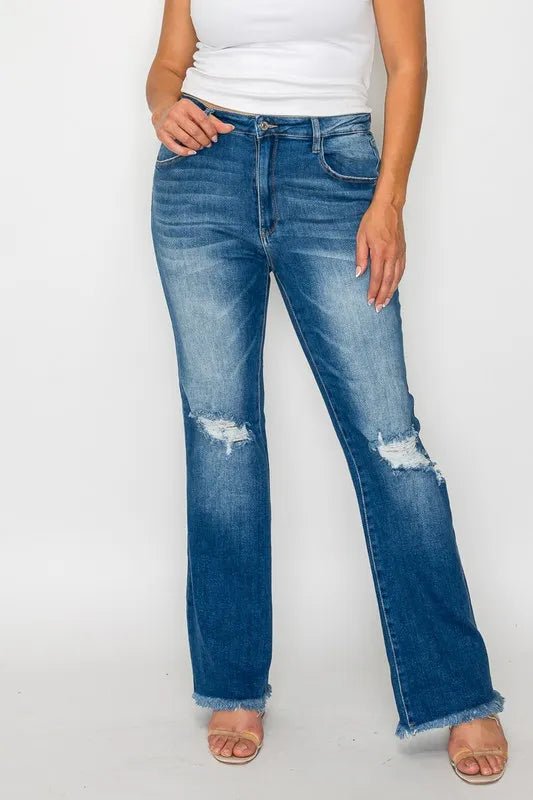 bytos Full Size Raw Hem Distressed High Rise Bootcut Jeans - Bitsy Gypsy Boutique