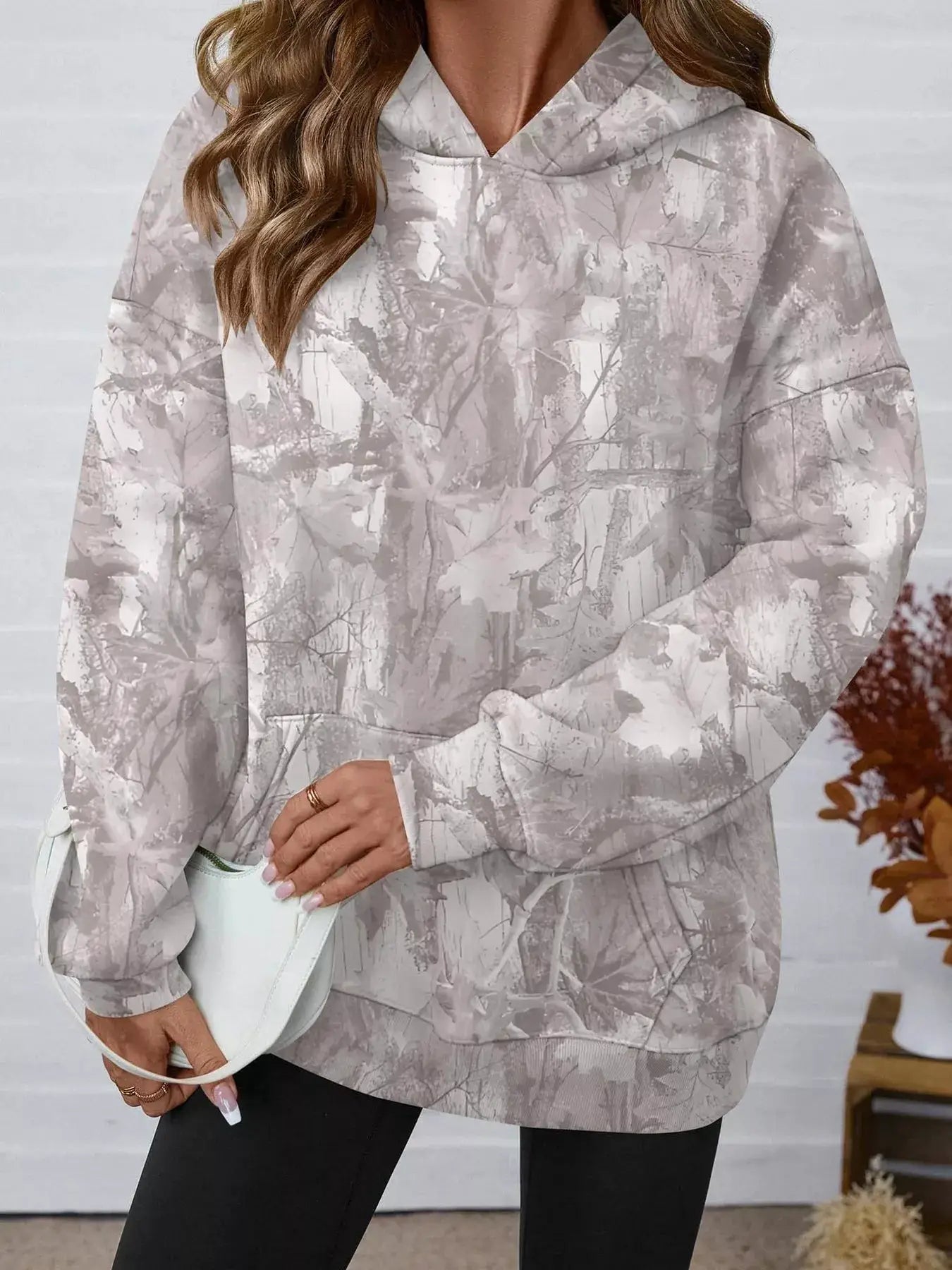 Printed Kangaroo Pocket Oversized Hoodie by Trendsi