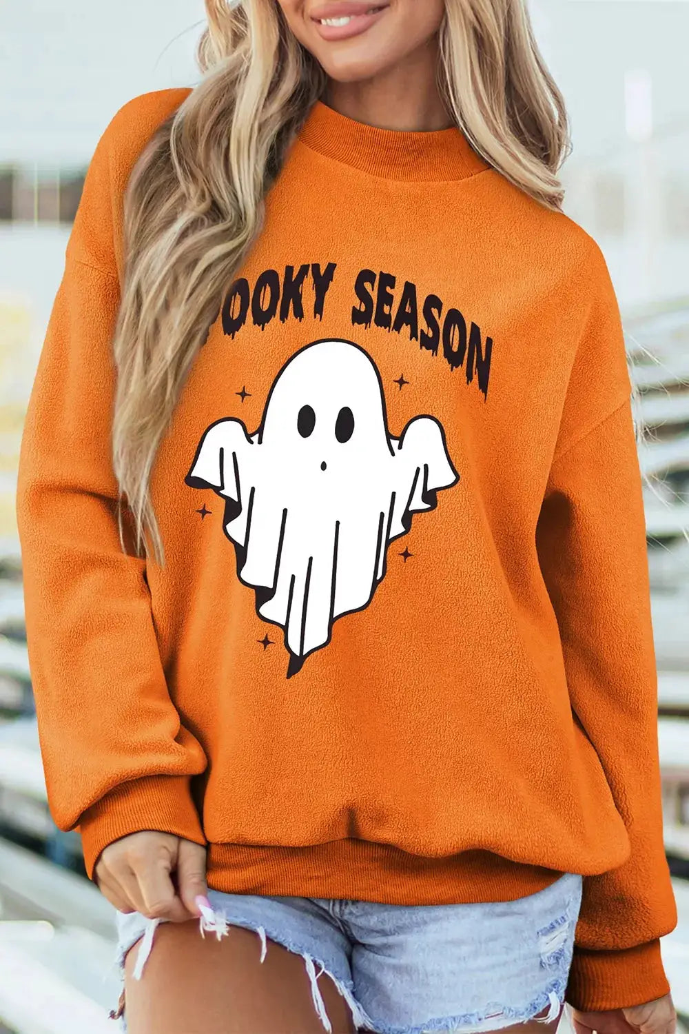 Spooky Season Mock Neck Reversible Halloween Sweatshirt by Trendsi