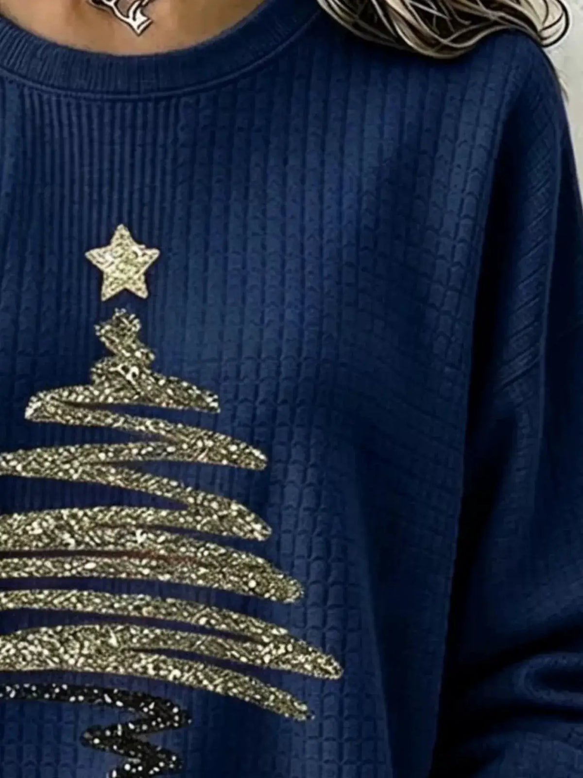 Full Size Festive Christmas Tree Graphic Ribbed Sweatshirt Plus Size by Trendsi