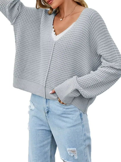 Waffle Knit Dropped Shoulder Sweater by Trendsi