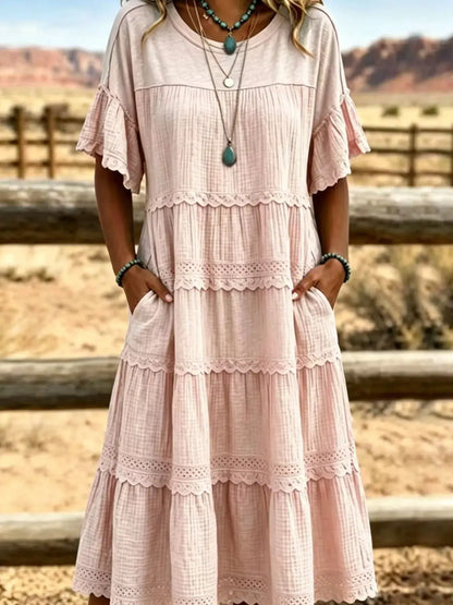 Full Size Tiered Ruffle Sleeve Midi Dress with Pockets Plus Size by Trendsi