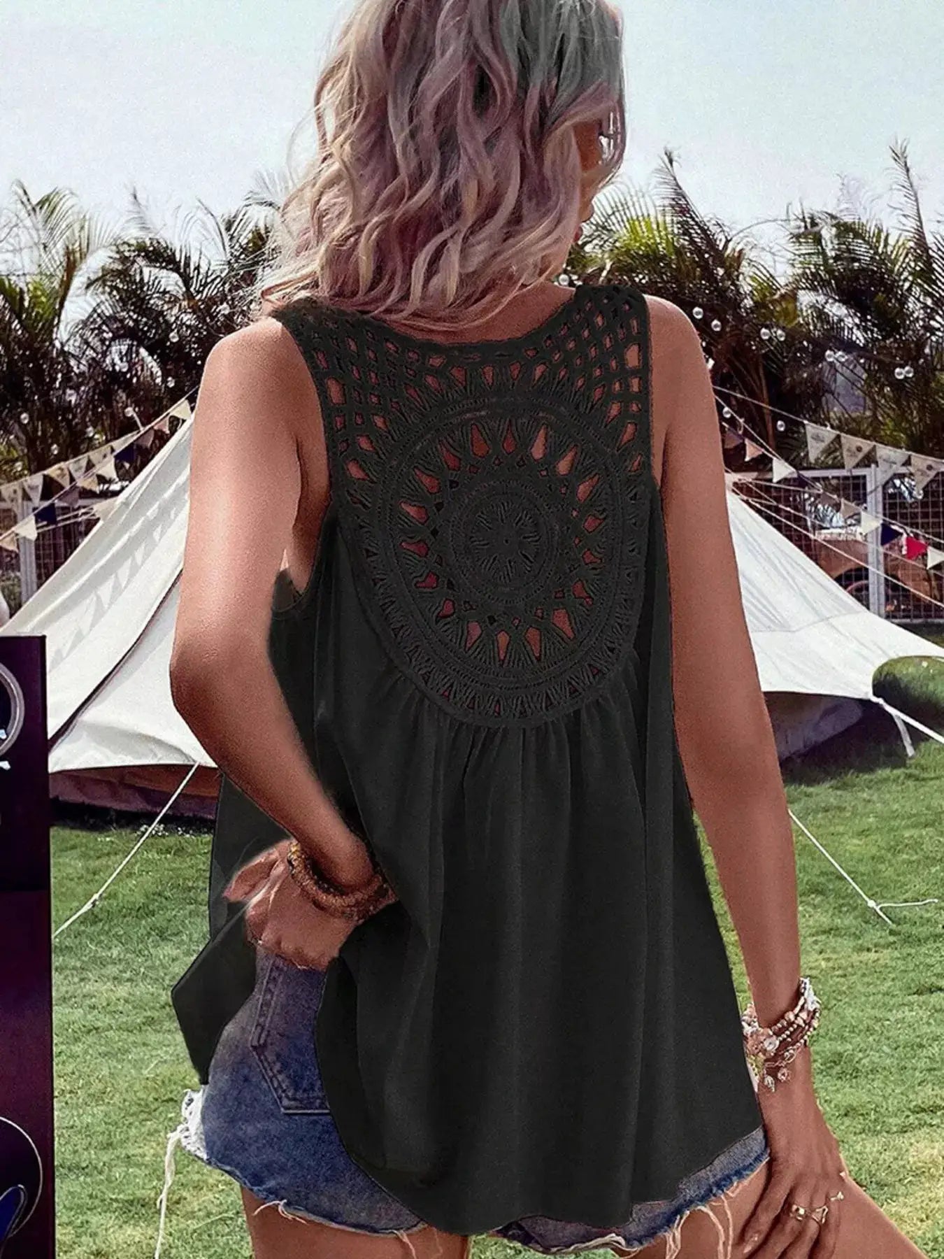 Crochet V-Neck Tank Top by Trendsi