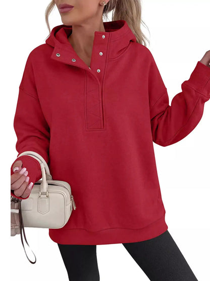 Half Snap Dropped Shoulder Hoodie by Trendsi