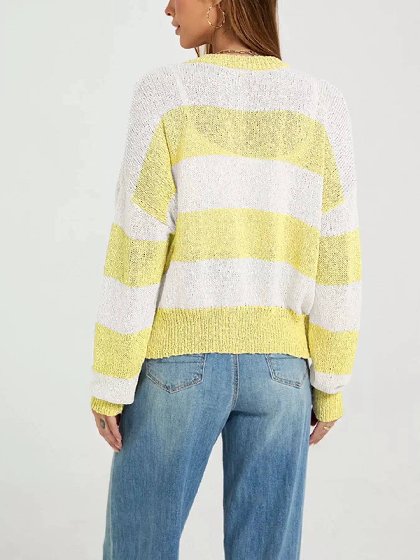 Casual Striped Button-Down Knit Cardigan by Trendsi
