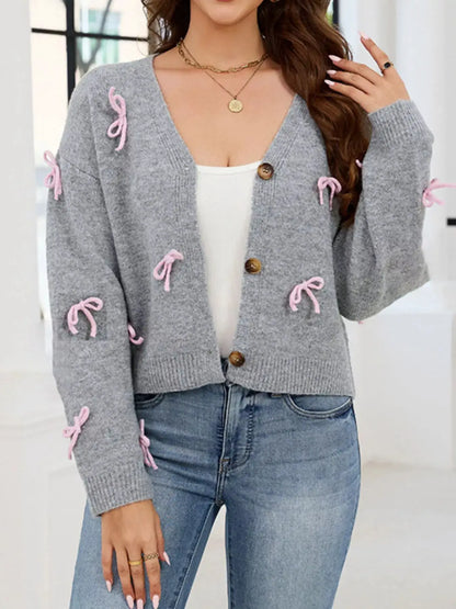 Bow Button Up Cardigan by Trendsi