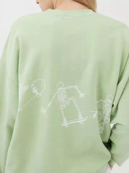 Skeleton Graphic Round Neck Sweatshirt by Trendsi