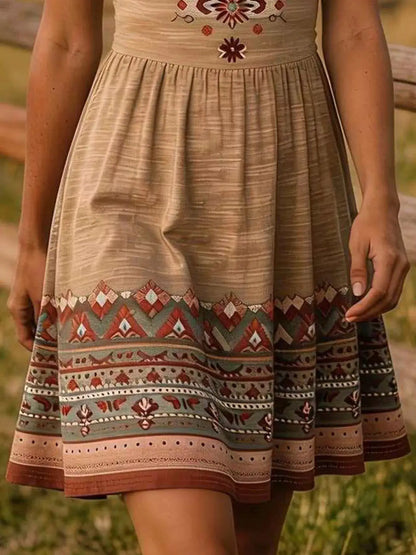 Tribal Print Sleeveless A-Line Summer Dress by Trendsi