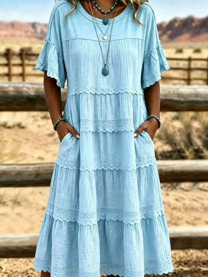 Full Size Tiered Ruffle Sleeve Midi Dress with Pockets Plus Size by Trendsi