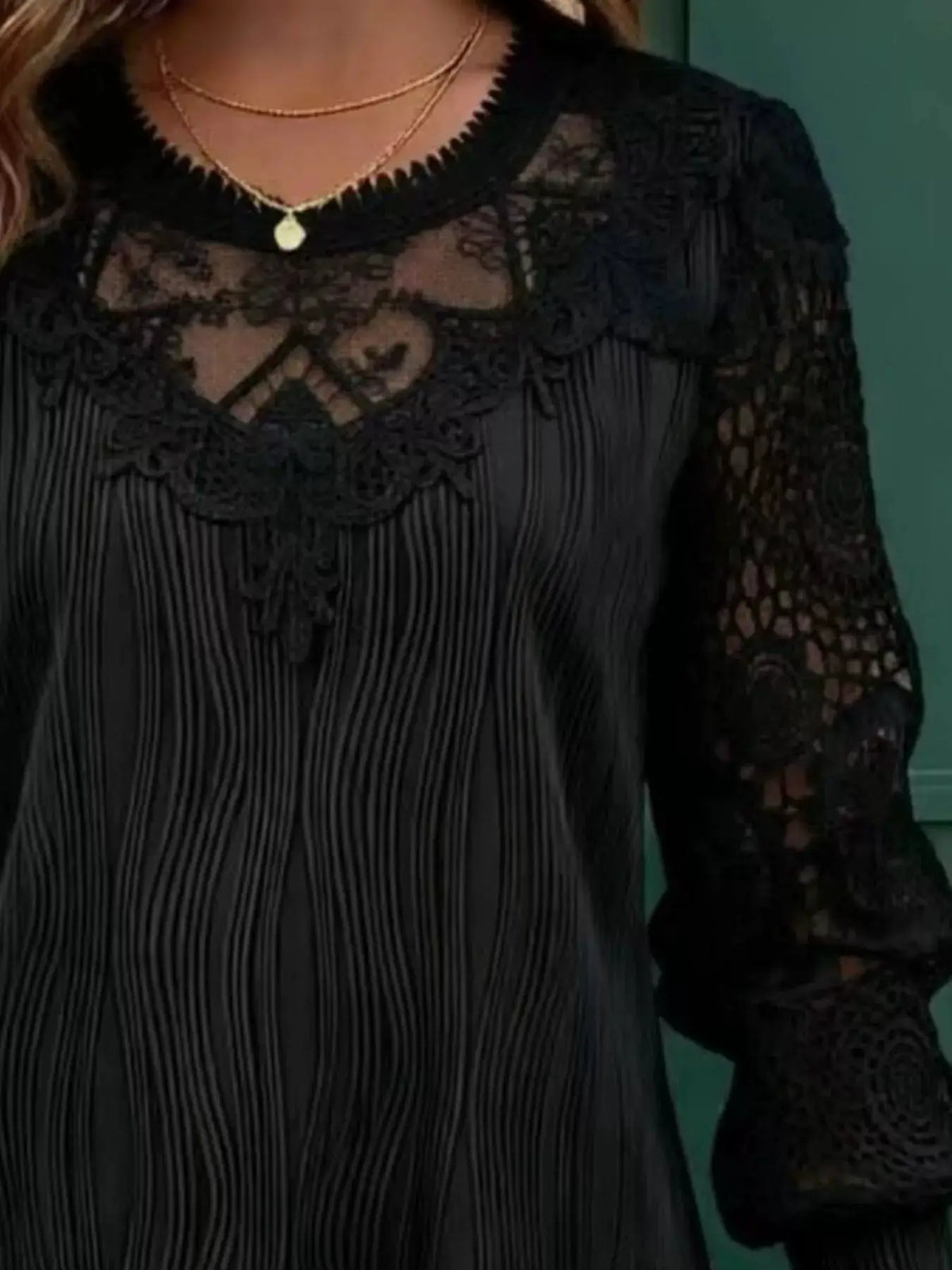 Lace Patchwork Long Sleeve Blouse by Trendsi