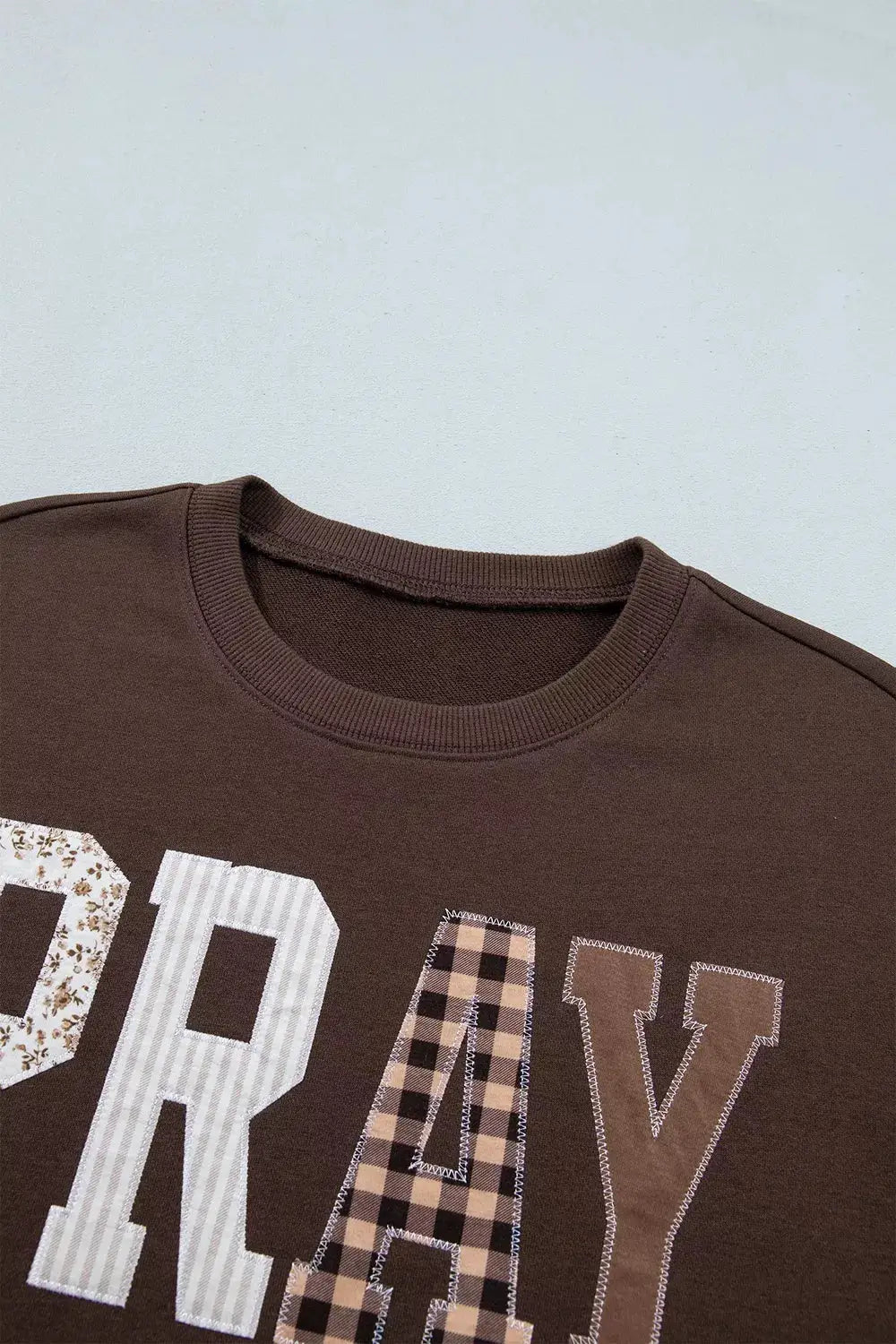 Plaid 'PRAY' Crew Neck Sweatshirt by Trendsi