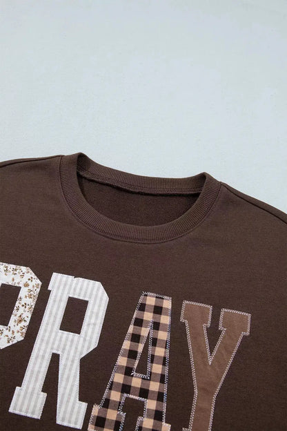 Plaid 'PRAY' Crew Neck Sweatshirt by Trendsi