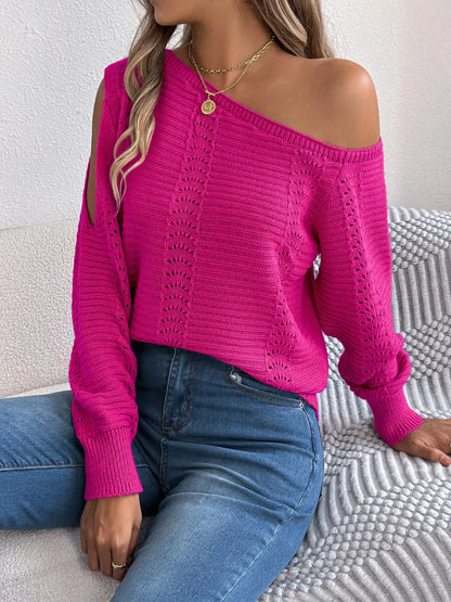 Cold-Shoulder Ribbed Knit Openwork Sweater by Trendsi
