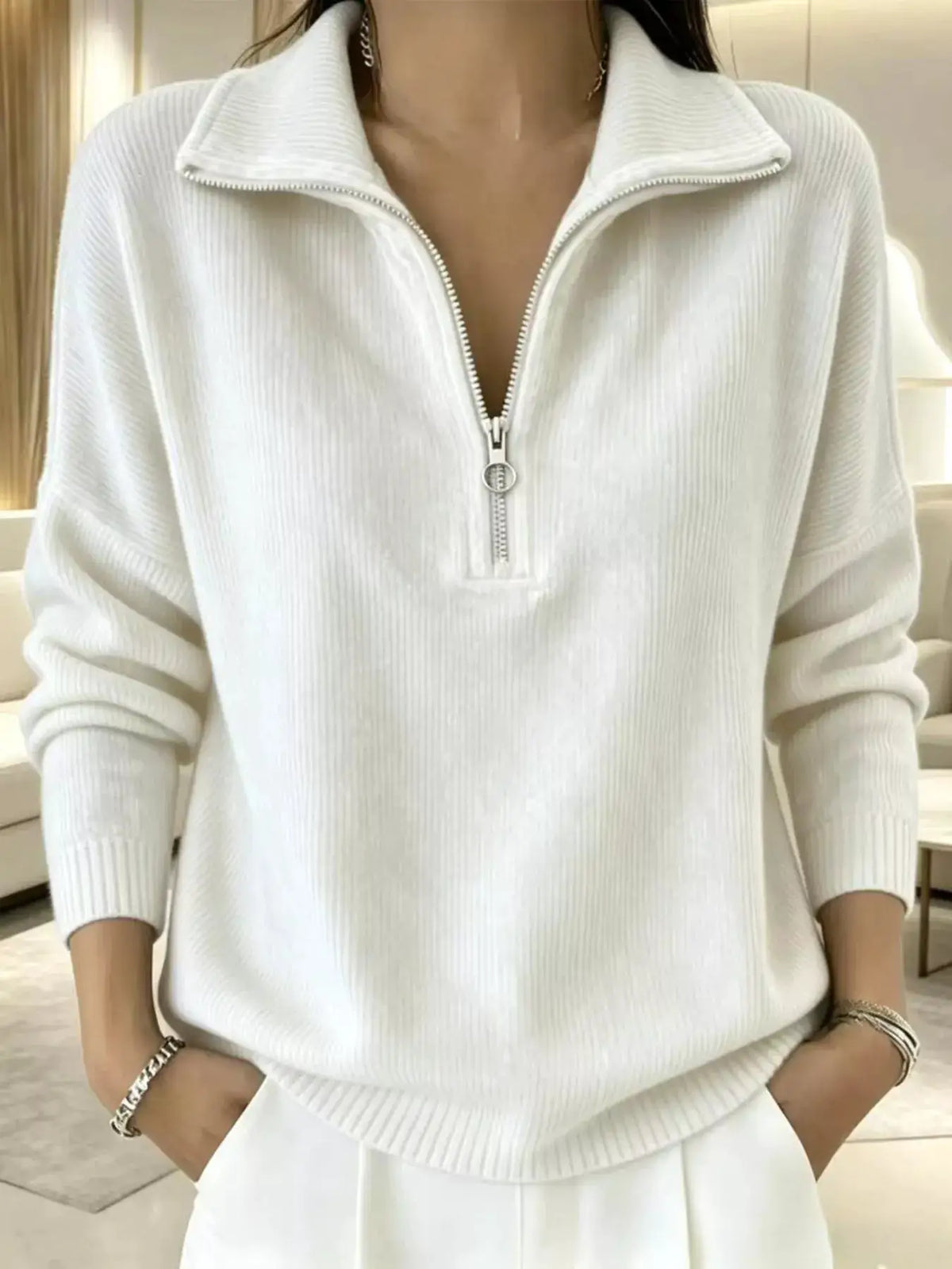 Full Size Corduroy Quarter-Zip Sweatshirt Plus Size by Trendsi