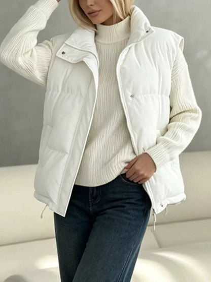Snap-Button Placket Quilted Puffer Vest Coat by Trendsi