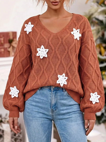 Snowflake Textured V-Neck Sweater by Trendsi