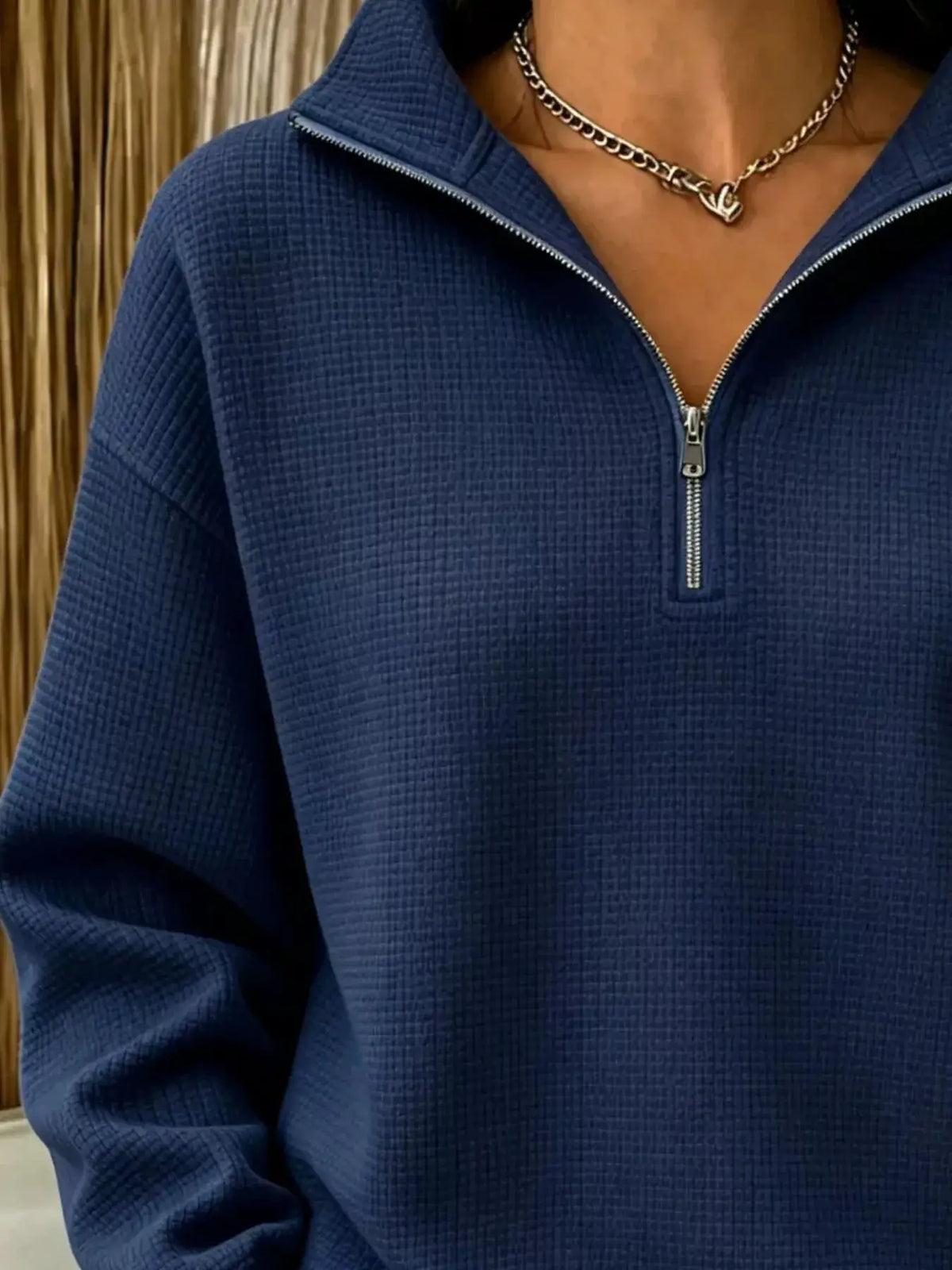 Full Size Waffle Knit Quarter-Zip Sweatshirt Plus Size by Trendsi