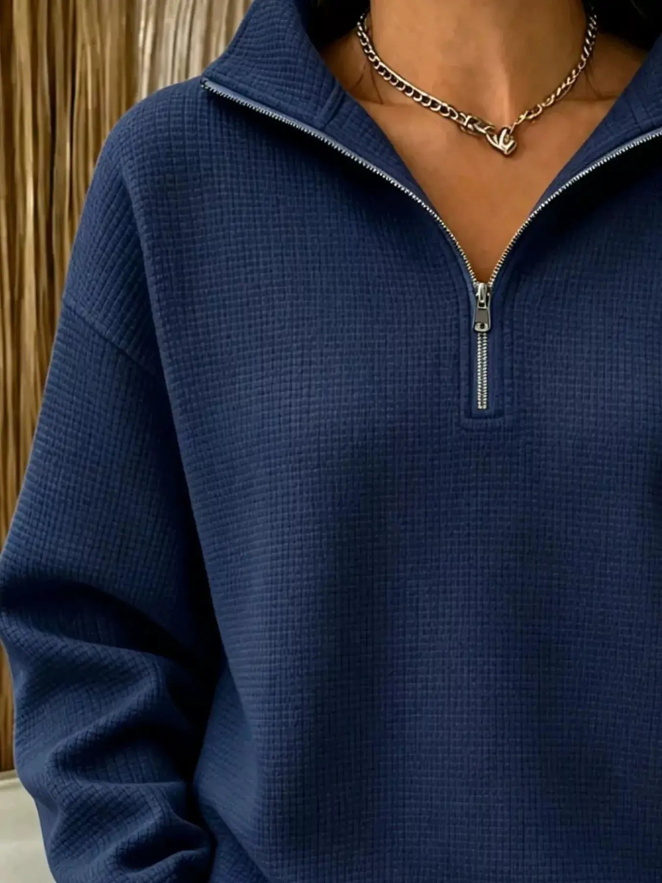 Full Size Waffle Knit Quarter-Zip Sweatshirt Plus Size by Trendsi