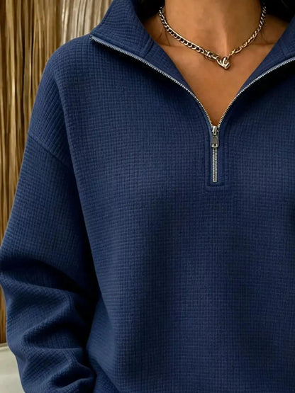 Full Size Waffle Knit Quarter-Zip Sweatshirt Plus Size by Trendsi