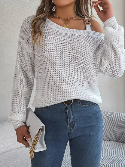 Asymmetrical Neck Long Sleeve Sweater by Trendsi