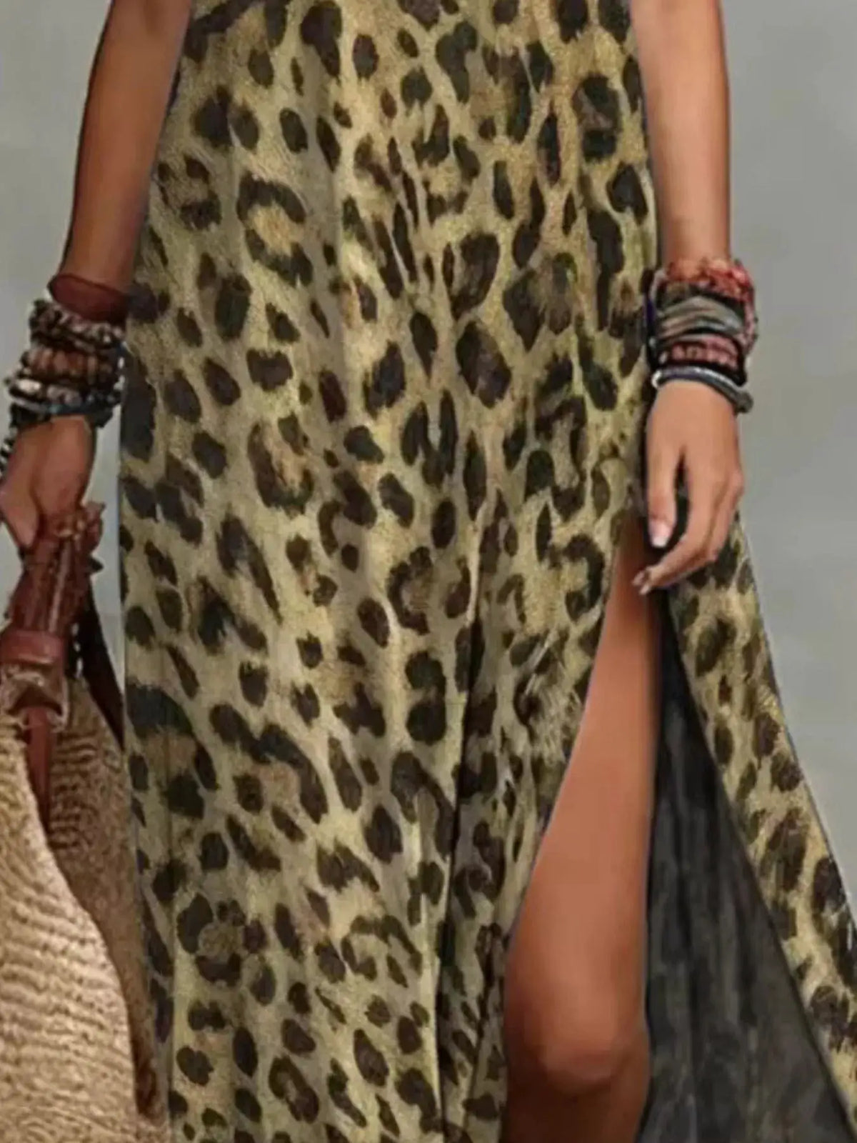 Leopard Print Sleeveless Maxi Dress with Side Slit by Trendsi