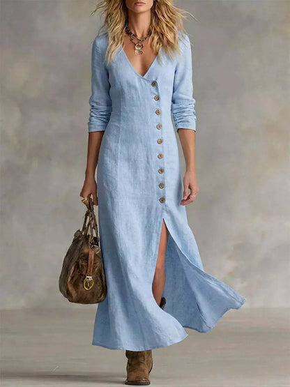 Slit Button-Down Midi Dress by Trendsi