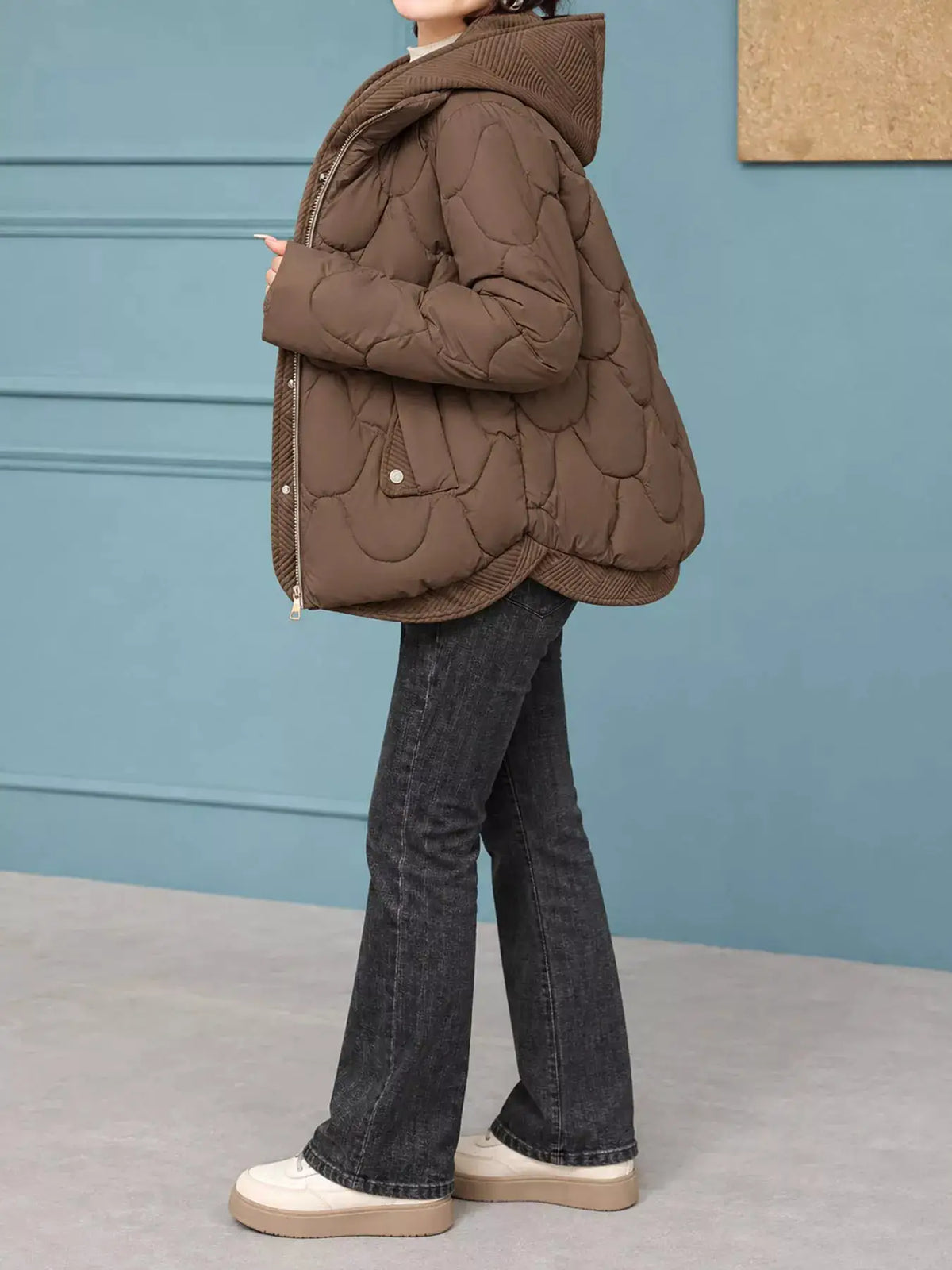 Plus Size Quilted Hooded Puffer Jacket with Snap-Button Closure by Trendsi