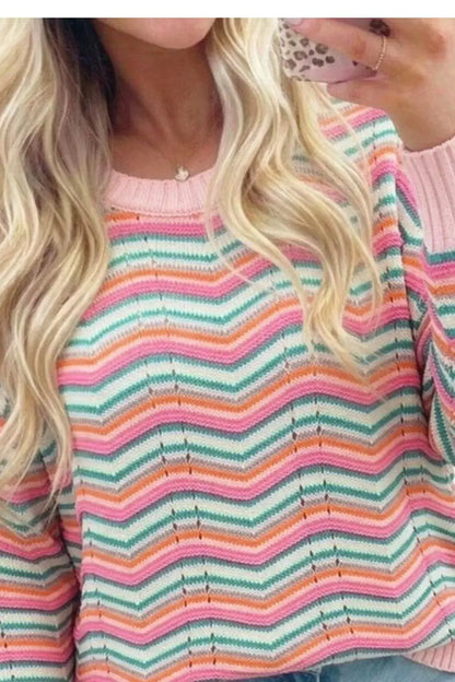 Chevron Striped Knit Sweater by Trendsi