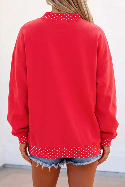 Polka Dot Trim Football Graphic Sweatshirt by Trendsi