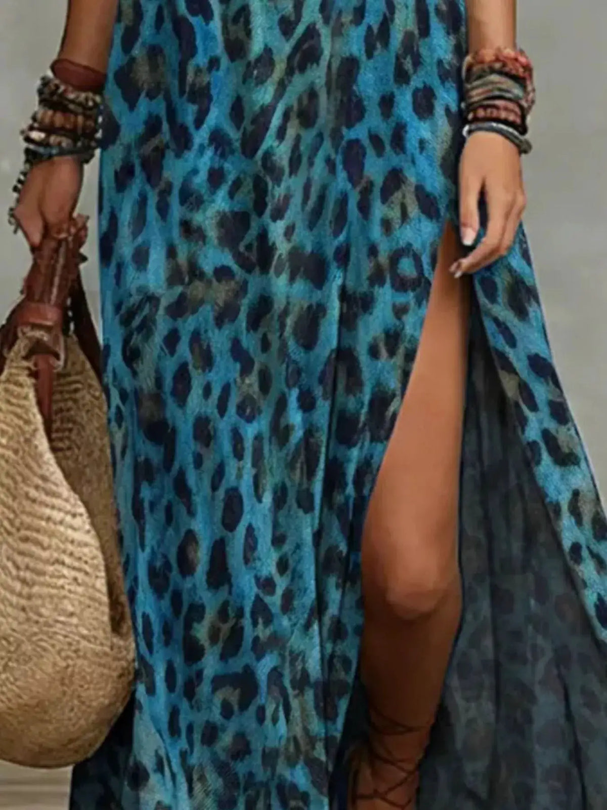 Leopard Print Sleeveless Maxi Dress with Side Slit by Trendsi