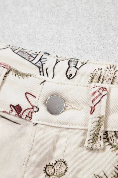 Western Print Straight Leg Ankle-Length Pocket Jeans by Trendsi