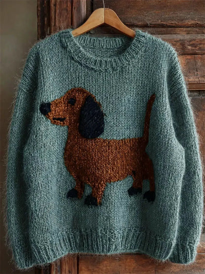 Dachshund Dropped Shoulder Sweater by Trendsi