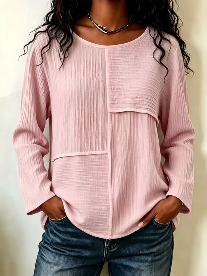 Textured Patchwork Long Sleeve Casual T-Shirt by Trendsi