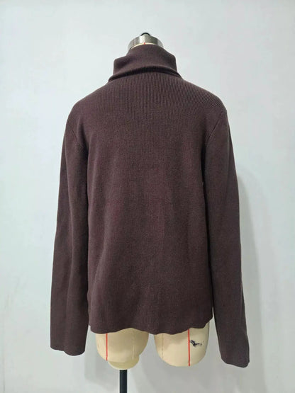 Ribbed Knit Quarter-Zip Sweater by Trendsi
