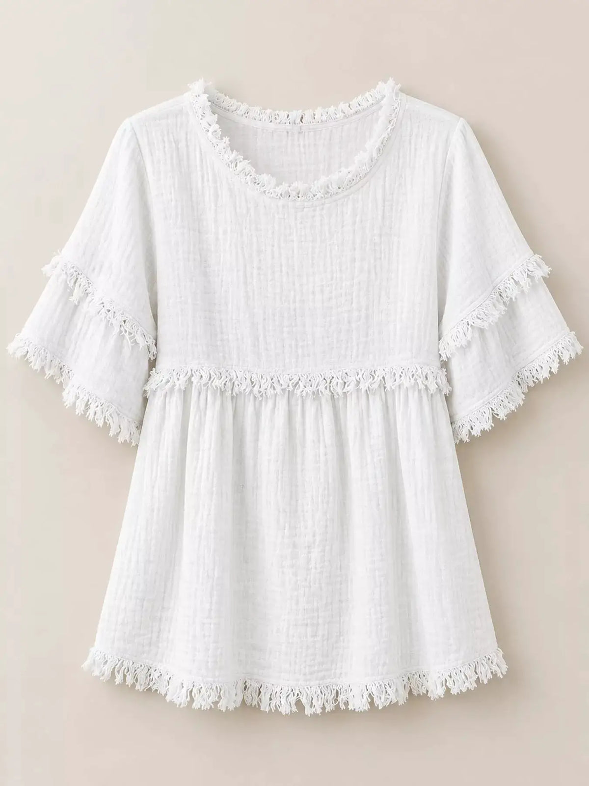 Full Size Frayed Edge Textured Blouse Plus Size by Trendsi