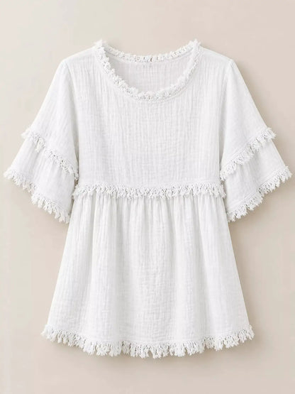 Full Size Frayed Edge Textured Blouse Plus Size by Trendsi