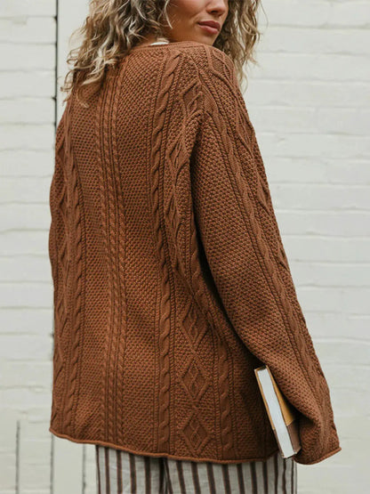Crew Neck Cable-Knit Sweater by Trendsi