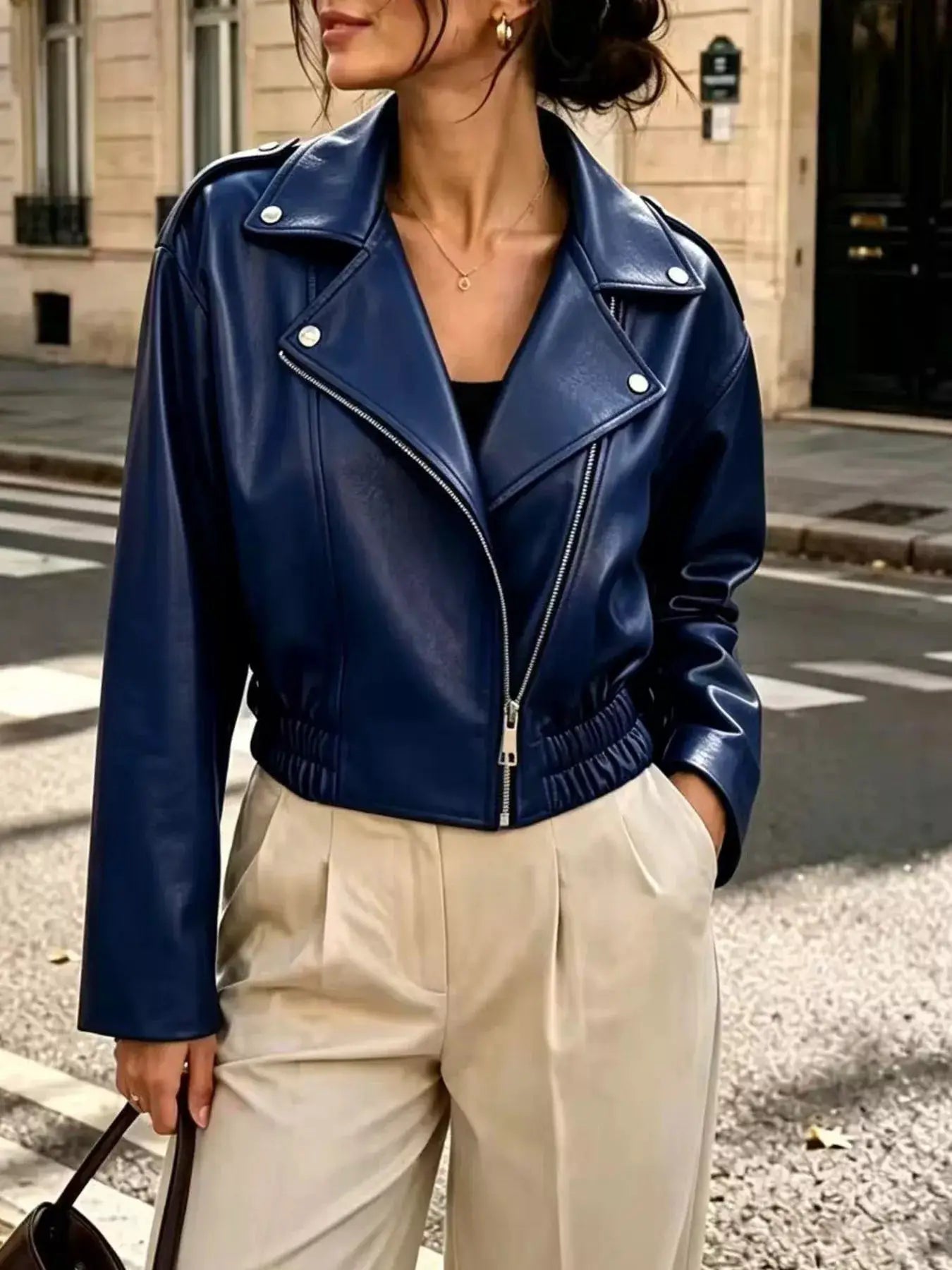 Faux Leather Zip Up Jacket by Trendsi