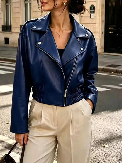 Faux Leather Zip Up Jacket by Trendsi