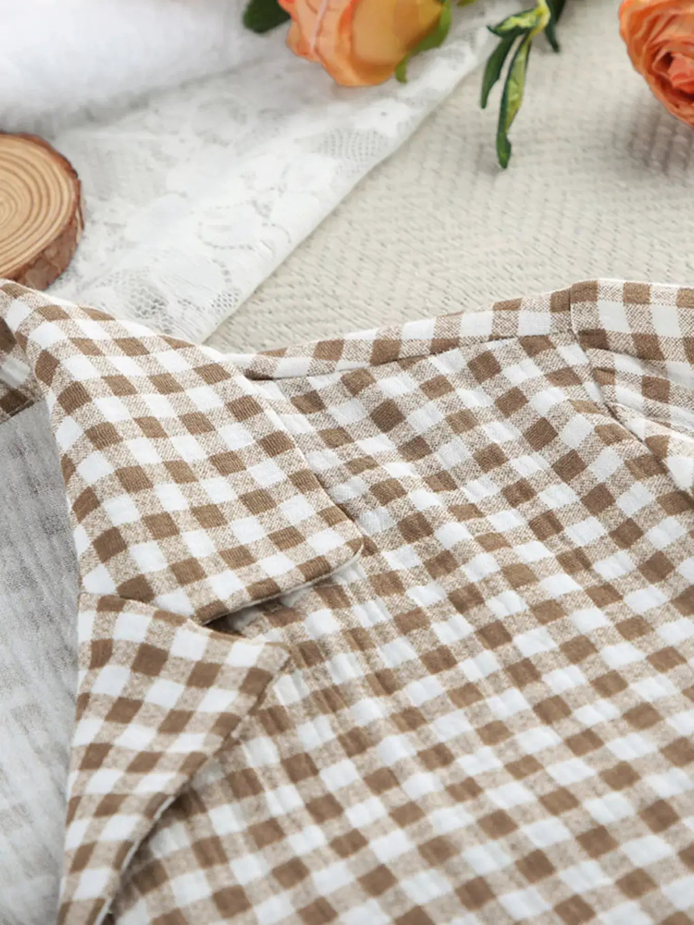Gingham Ruffle-Trim Top and Pants Lounge Set by Trendsi